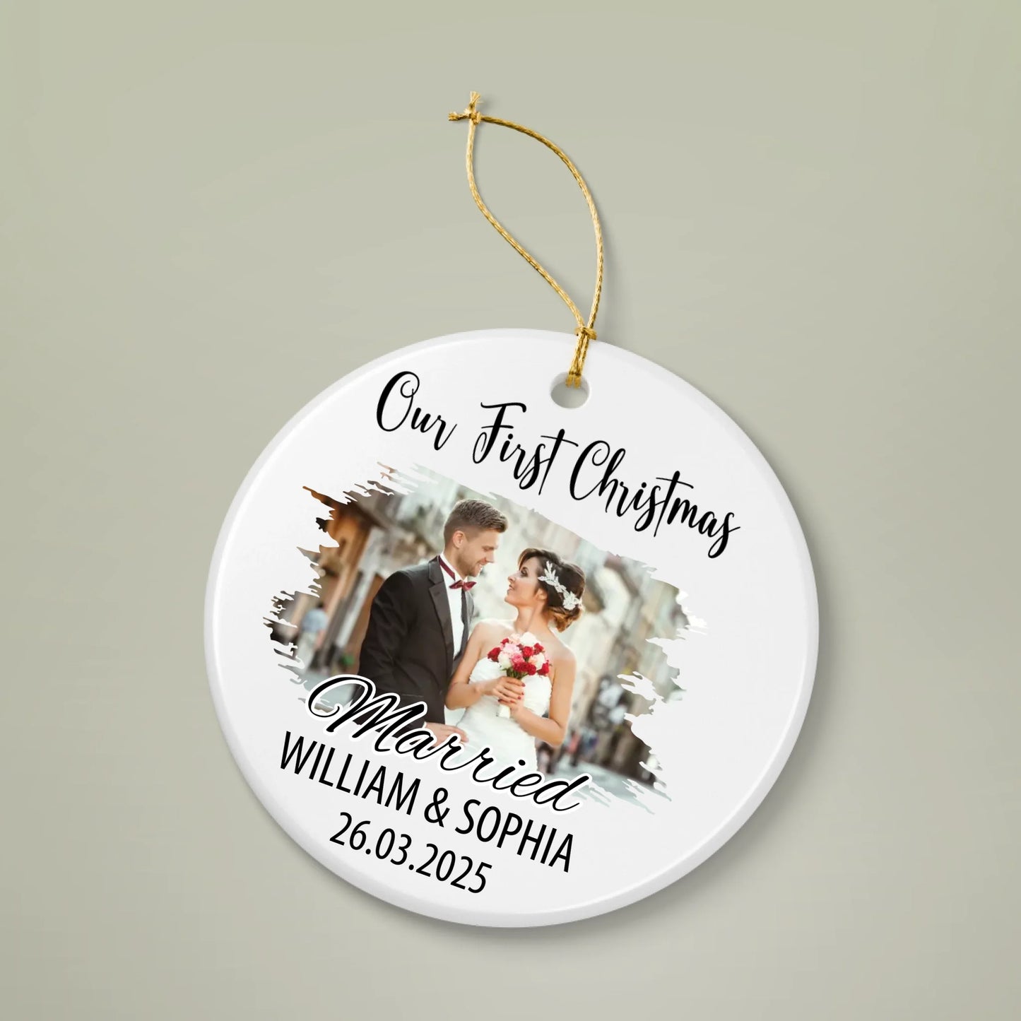 Personalized Wedding Ceramic Ornament – Our First Christmas Married Gift
