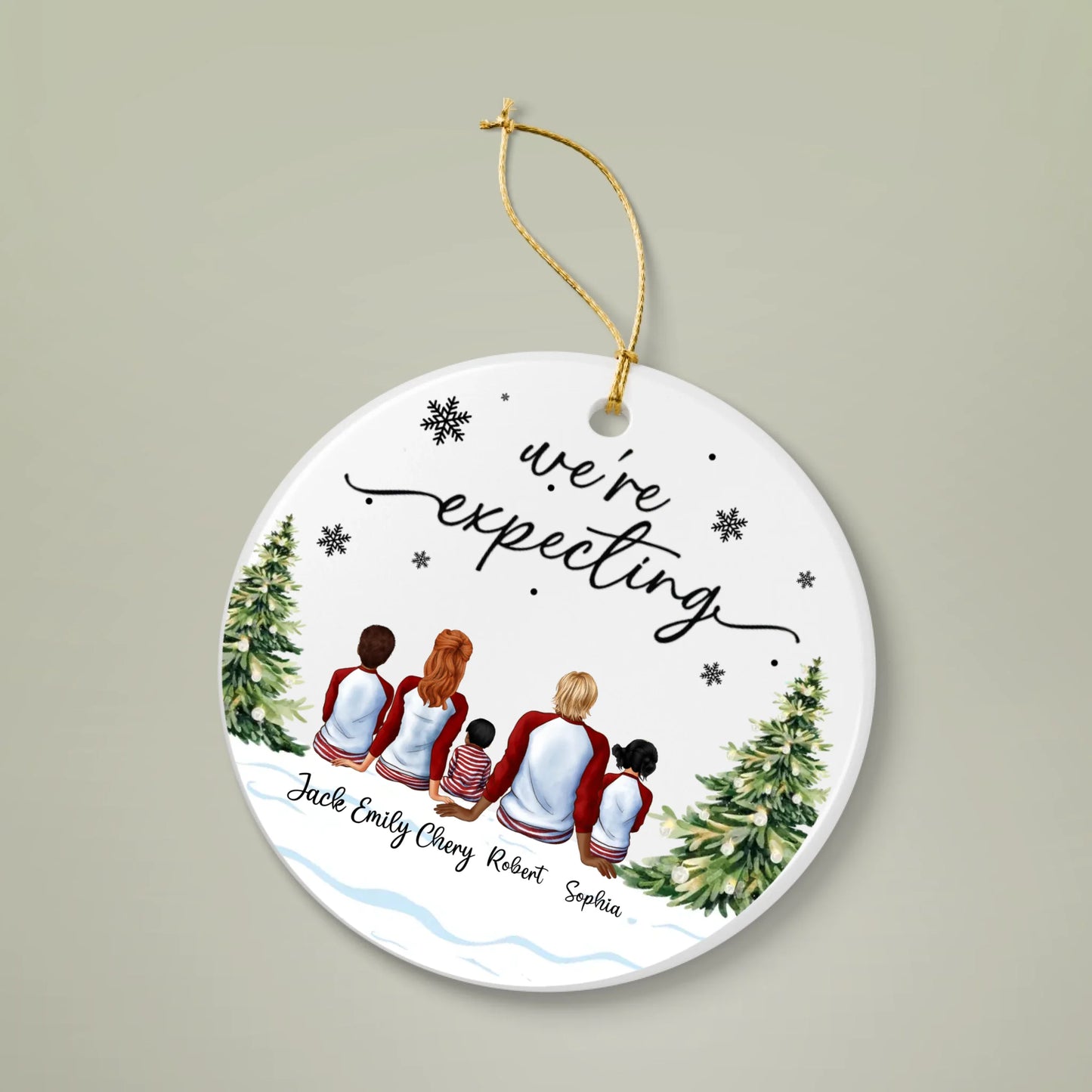 Personalized Family Pregnancy Announcement Ceramic Ornament – Custom Names & Characters