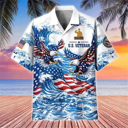 Premium US Veterans Hawaiian Shirt, Gifts For US Veterans, Gifts For Father's Day, Veterans Day.