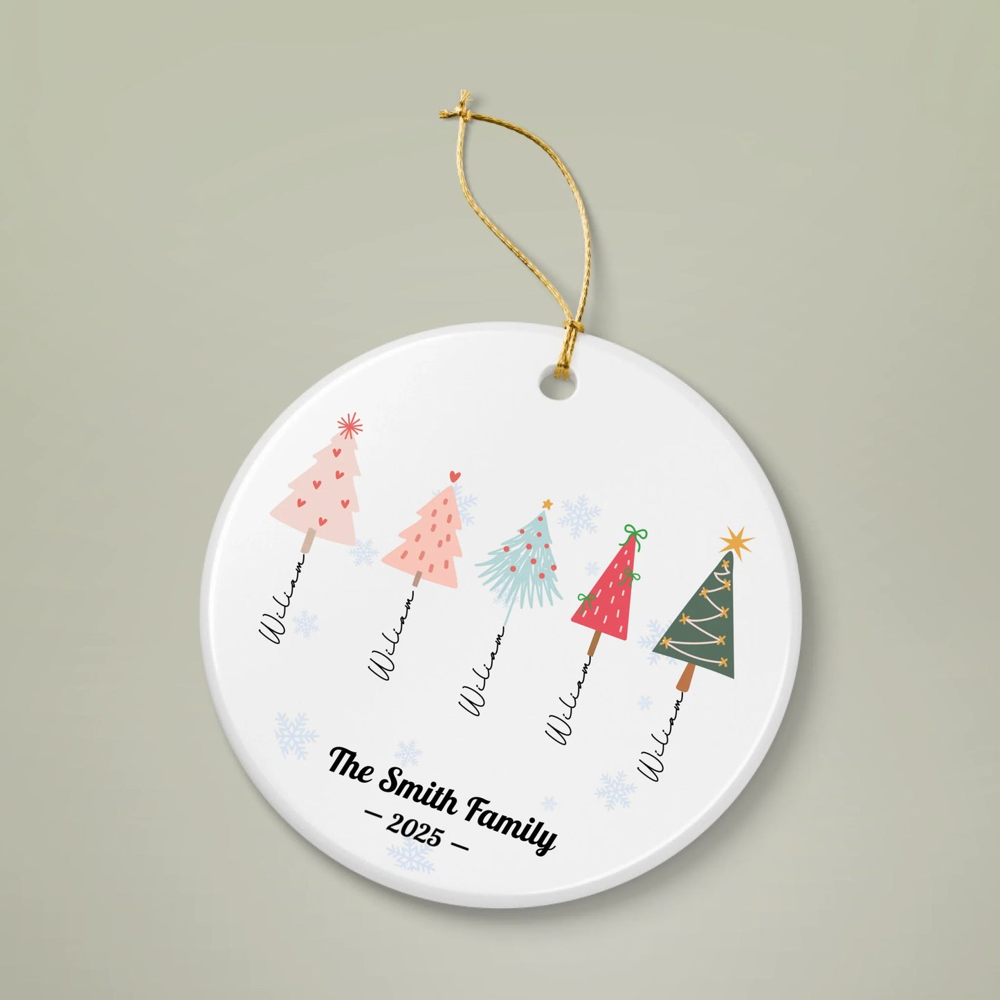 Personalized Family Ceramic Ornament – Custom Names Christmas Tree Design