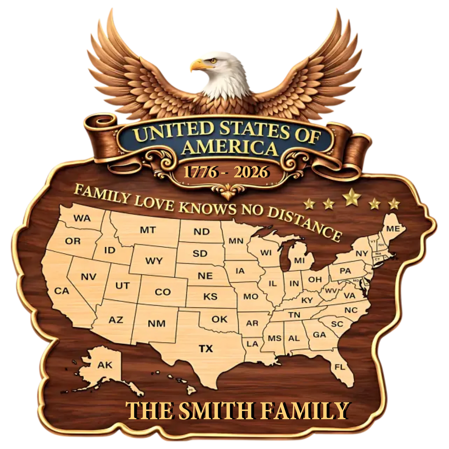 Family Love America 250th Anniversary - Personalized Custom Wood Sign