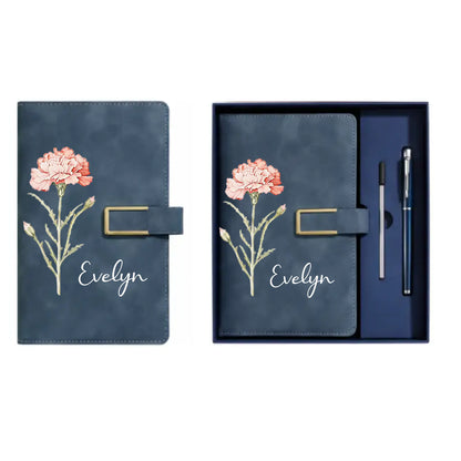 Personalized Birth Flower Leather Journal Set