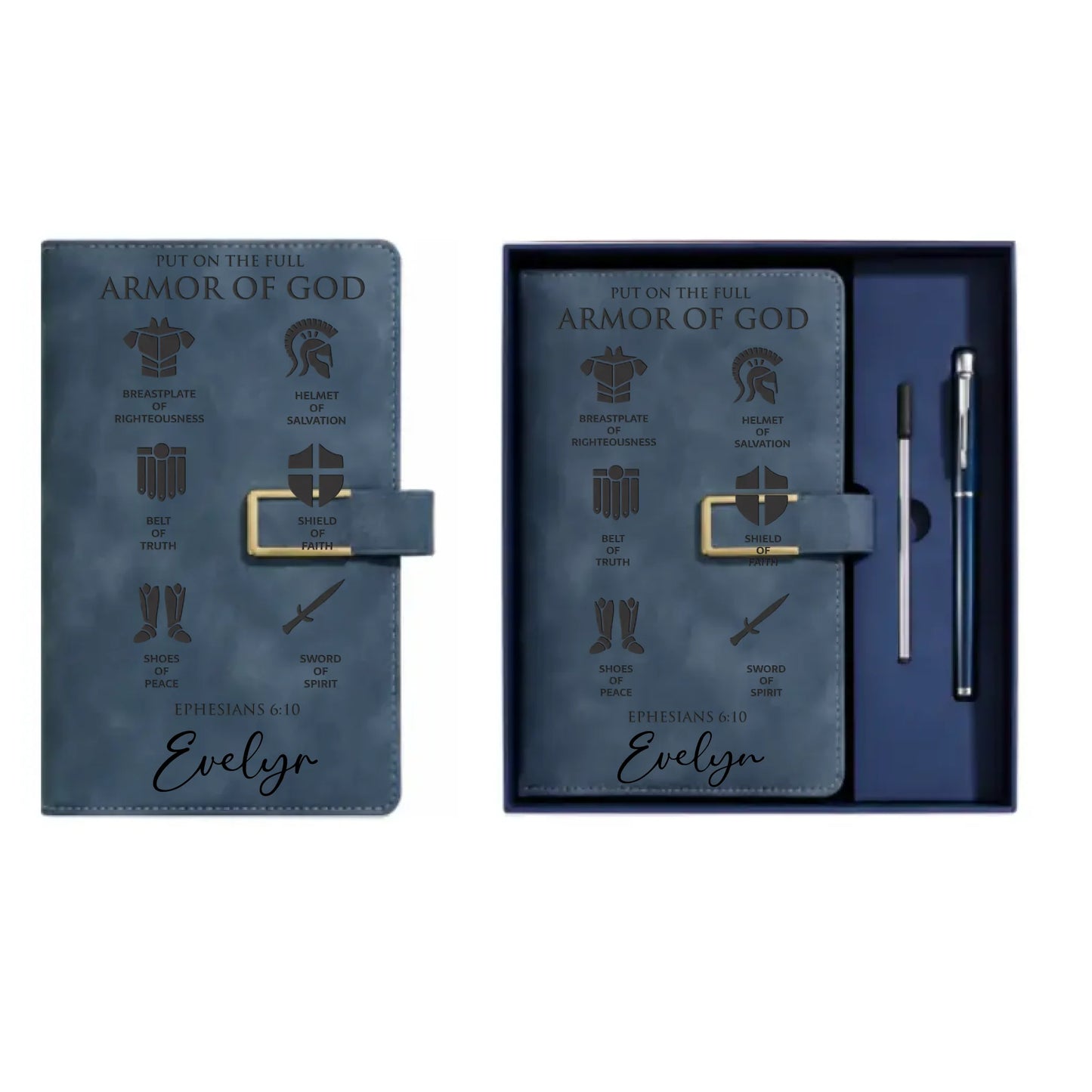Personalized Put On The Full Armor Of God Leather Journal Set