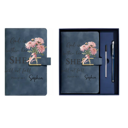 Personalized God Is Within Her Leather Journal Set